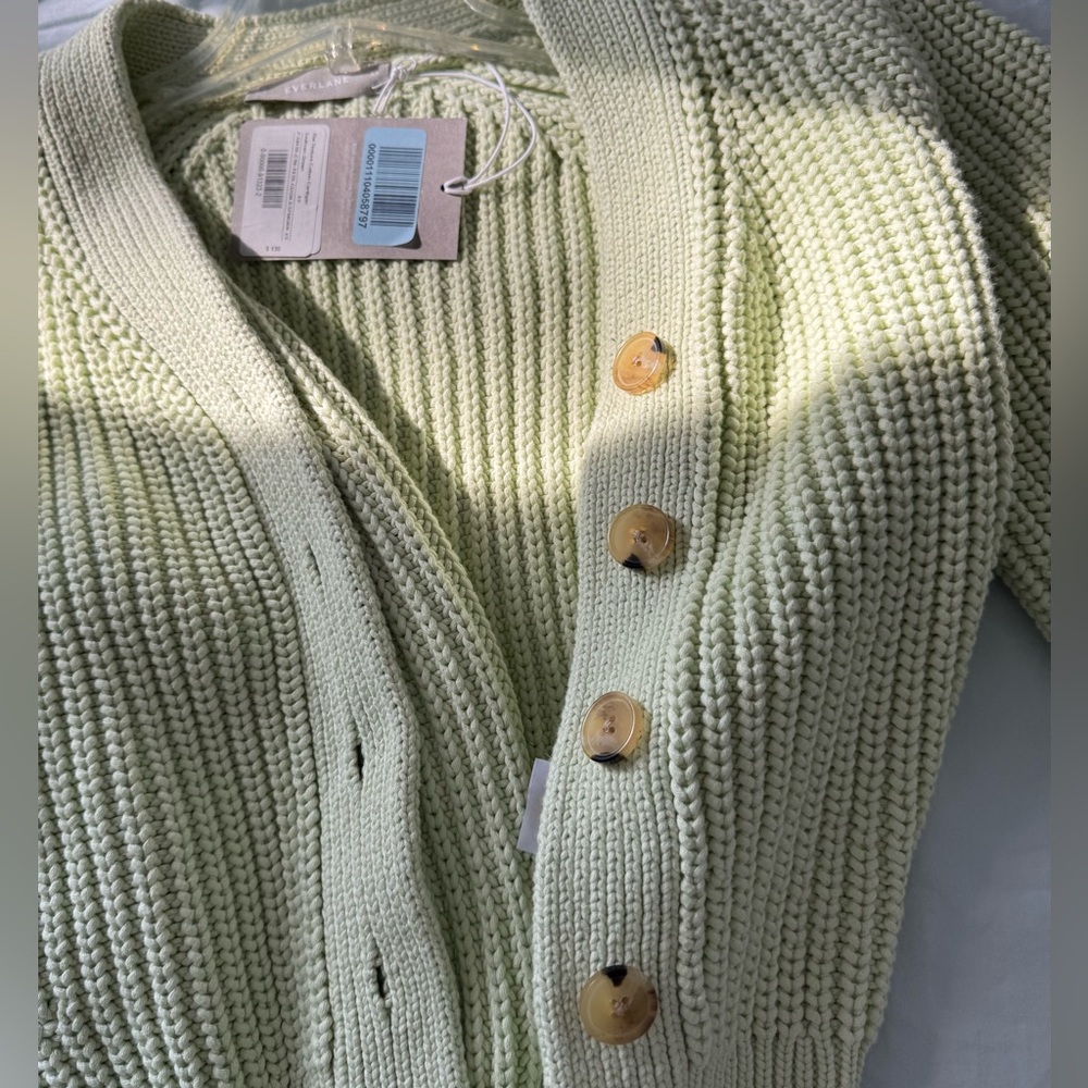 Everlane The Texture Cotton Cardigan Sweater in Seafoam Green - Picture 3 of 7